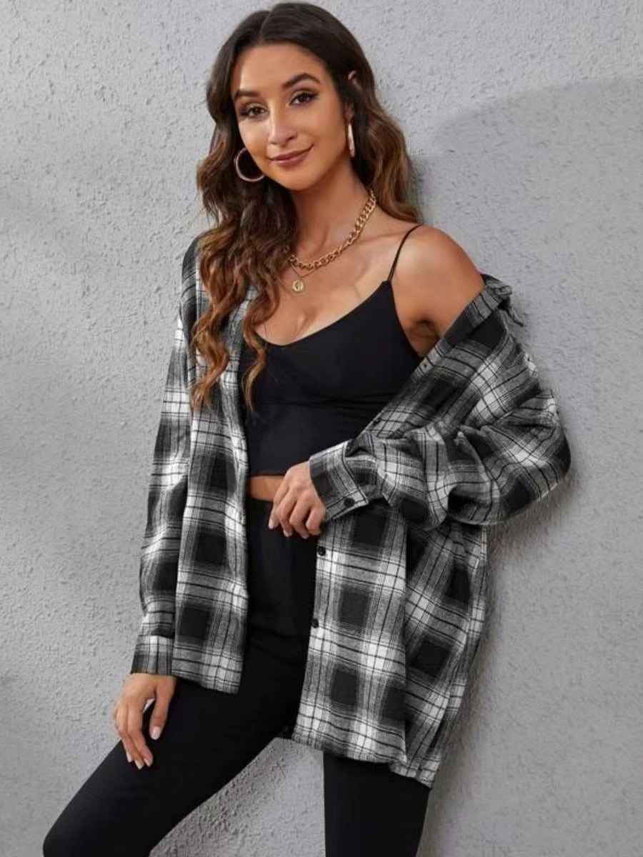 "Women's Fashion Plaid Cardigan Loose Shirt – Casual & Cozy Layer"