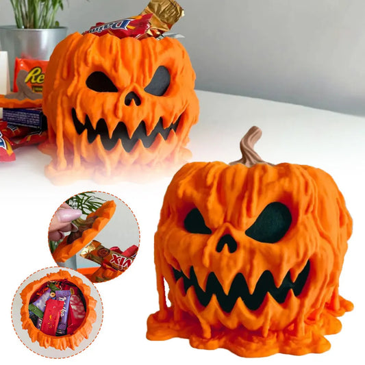 "Melting Halloween Pumpkin Candy Bowl with Lid – Reusable Spooky Candy Dish for Halloween Decor"