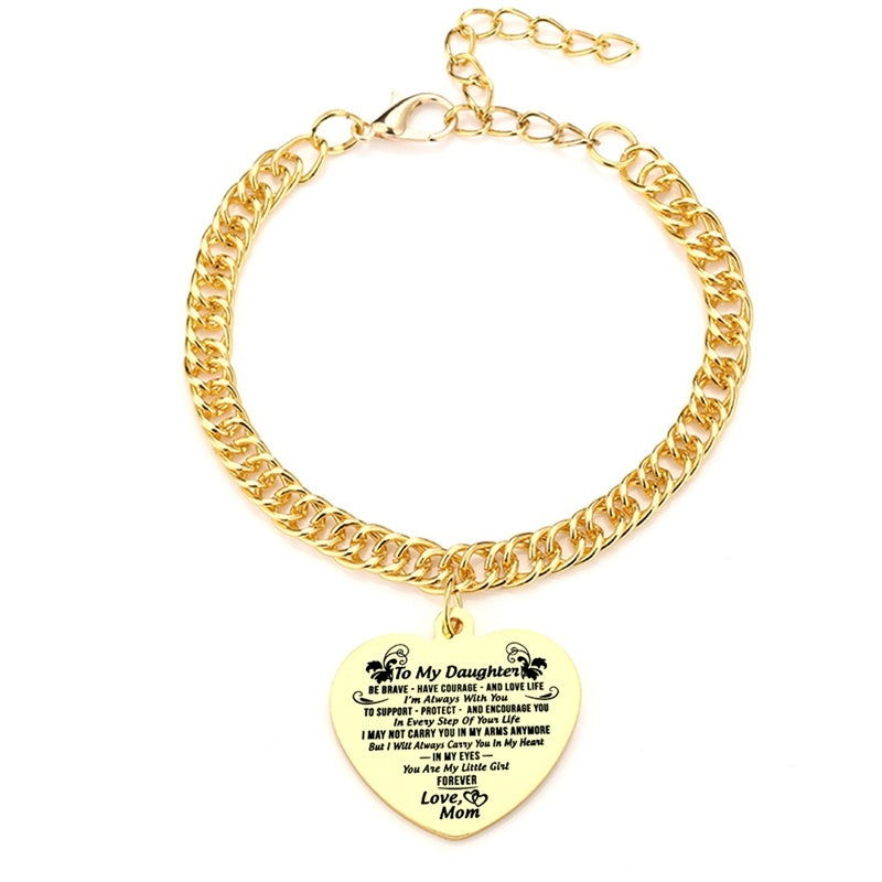 Gold Color To My Daughter Heart Pendant, Thick Chain Bracelets For Women