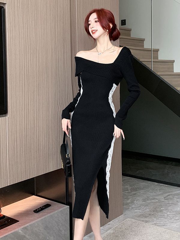 "French Socialite Knitted Long Dress – Elegant Autumn Style"