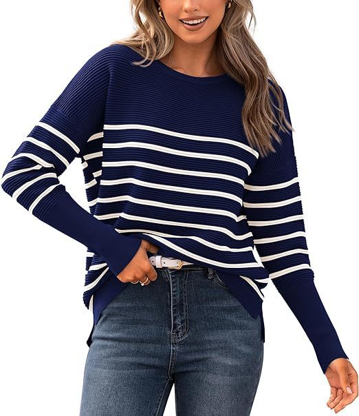 "Autumn Winter Casual Striped Sweater – Round Neck Knit Pullover for Women"