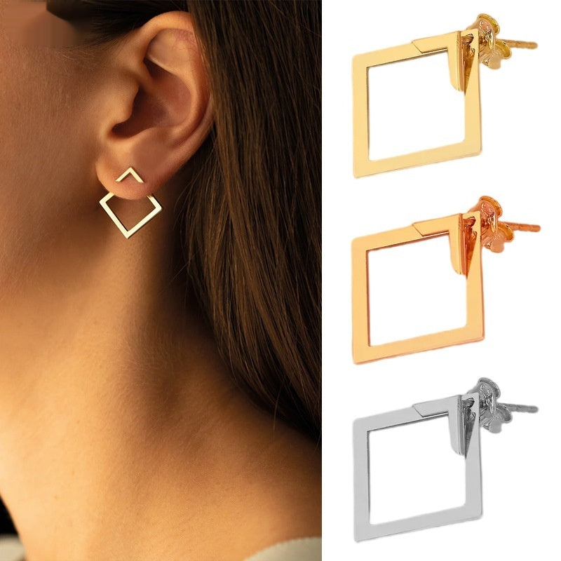 "Women's Simple European and American Style Square Geometric Earrings – Trendy Minimalist Metal Ear Jewelry"