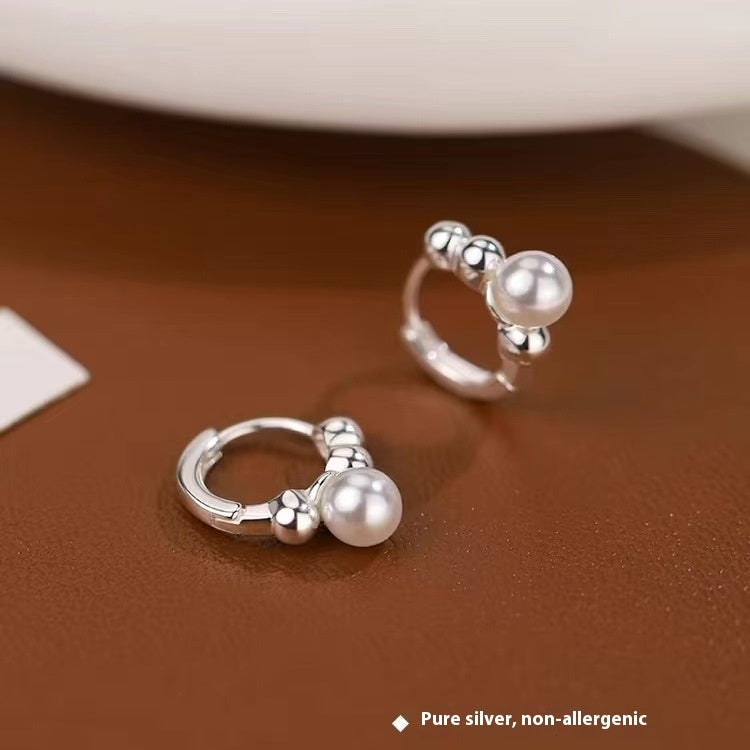 "Sterling Silver Needle Pearl Niche Earrings – Elegant & Unique Jewelry for Women"