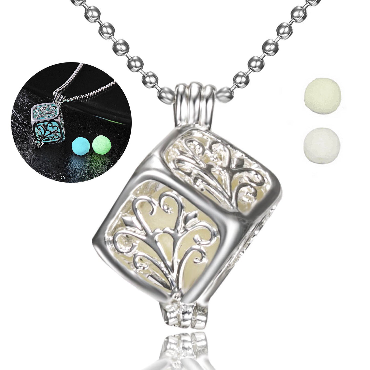 "Glow In The Dark Moon, Square, Heart Necklaces – Hollow Water Drop Pendant for Women with Night Fluorescence Light"