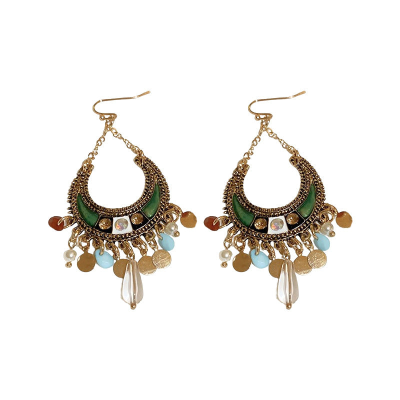 "Bohemian Style Colorful Moon Sequined Tassel Earrings – Vibrant & Playful Statement Jewelry"