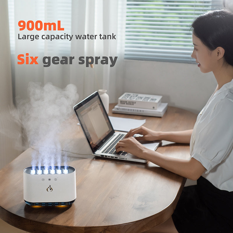 "Hot Sale Dynamic Flame Humidifier USB Portable H20 Smart Ultrasonic Voice-Control Room Humidifier With 7 Colors Light"