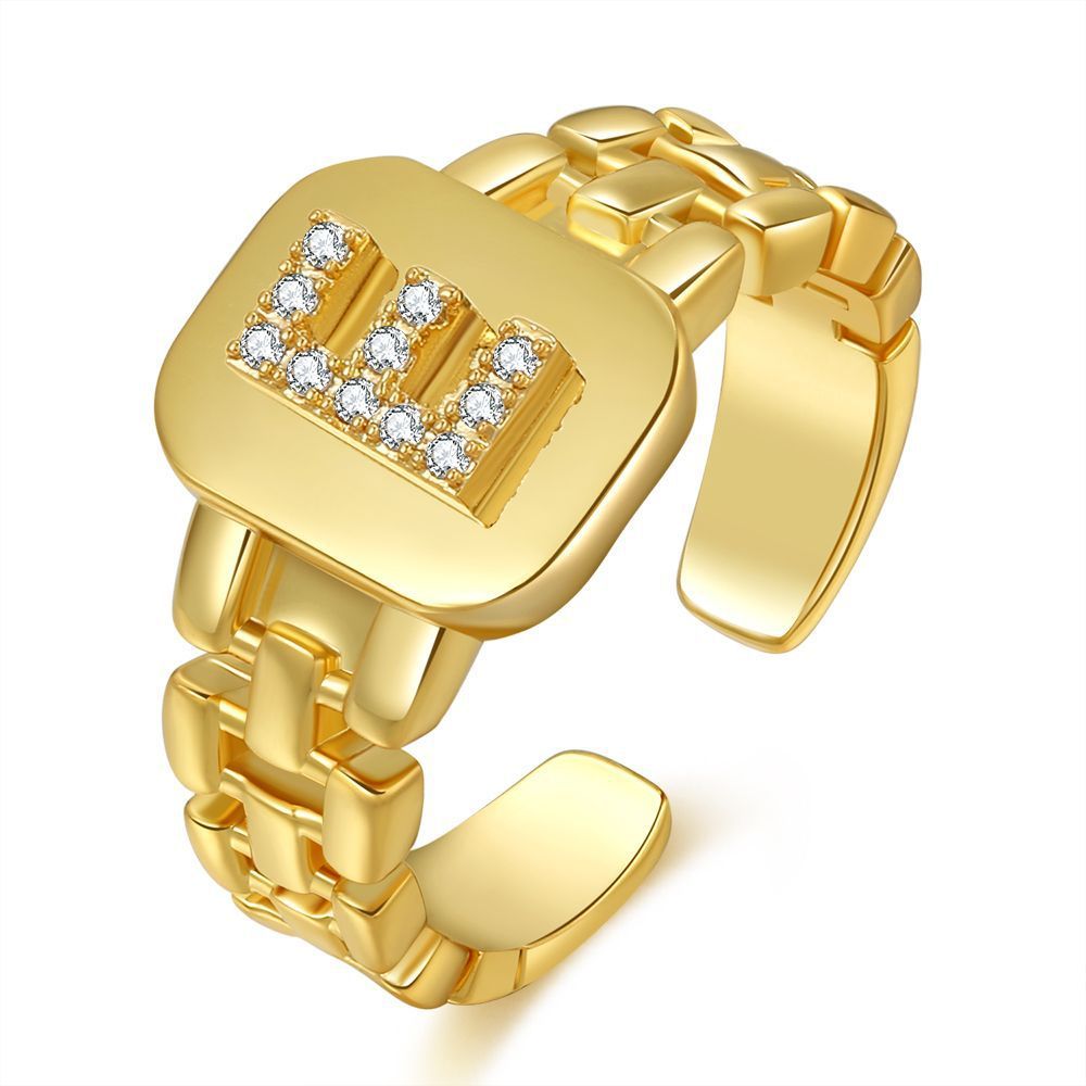 "Fashion Jewelry Letter Series Gold-Plated Zircon Strap Design Ring"