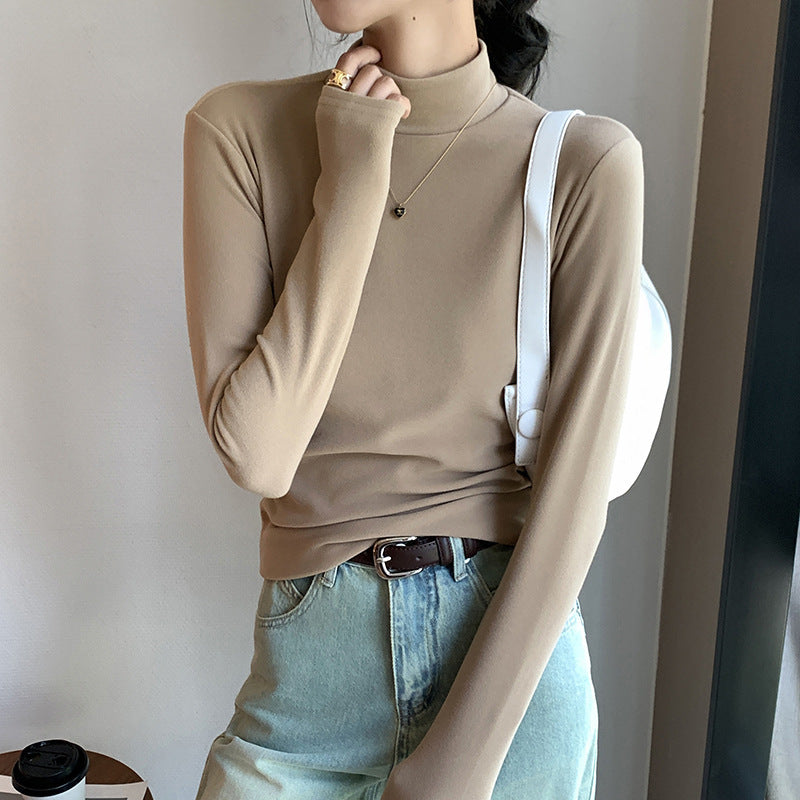 "Half Turtleneck Double-sided Dralon Bottoming Shirt For Women – Spring and Autumn Fashion"