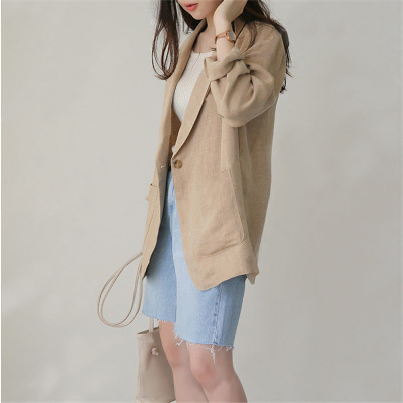 "Women's British-Style Casual Cotton and Linen Small Business Suit Coat – Effortlessly Elegant"