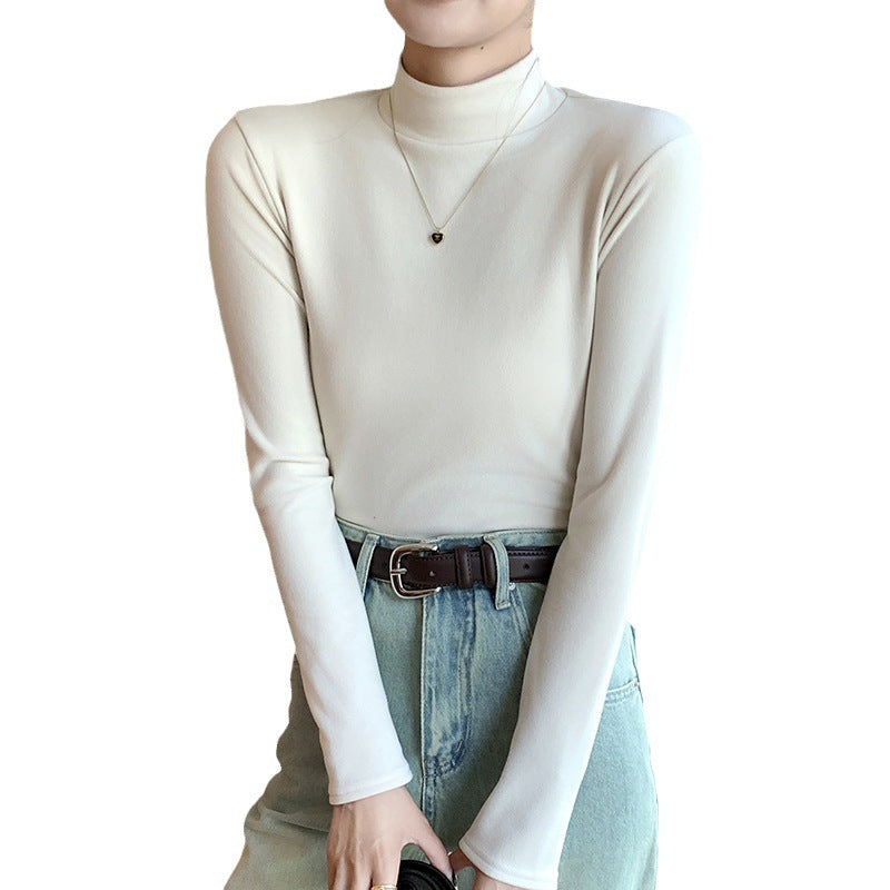 "Half Turtleneck Double-sided Dralon Bottoming Shirt For Women – Spring and Autumn Fashion"