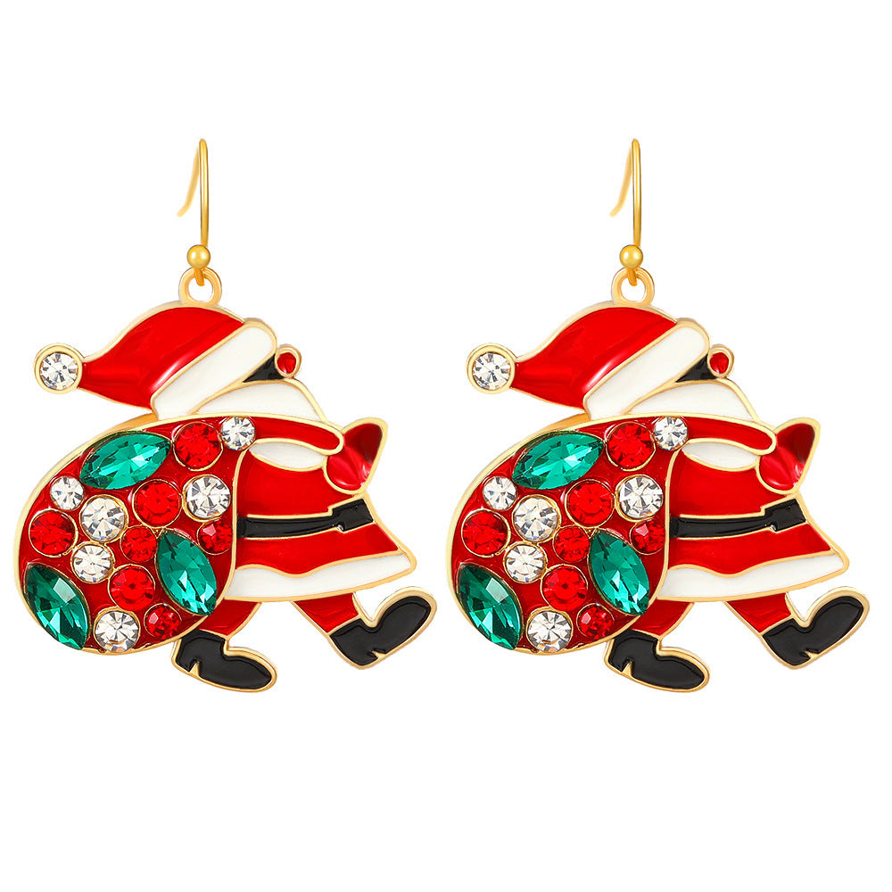 "Personalized Cute Santa Claus Earrings with Colorful Rhinestones – Fashionable Christmas Jewelry for Women"