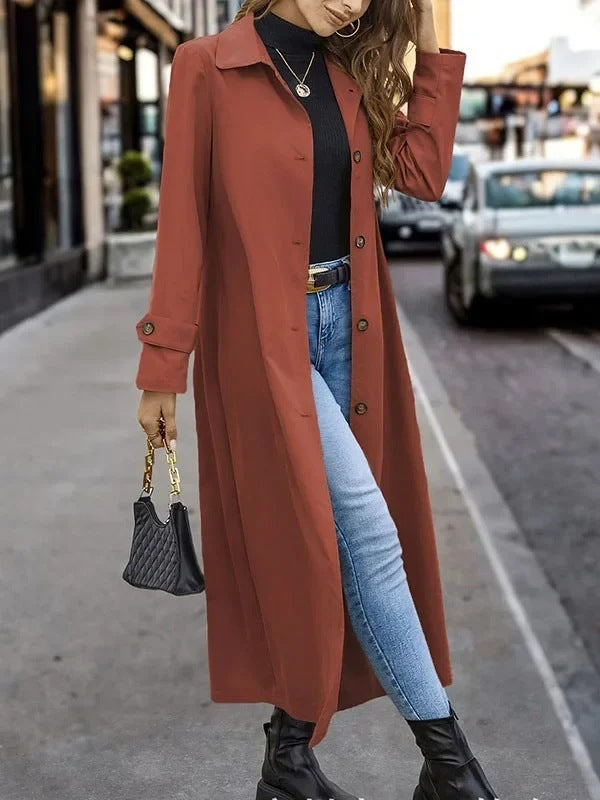 "Fashion Casual Gentle Button Long Trench Coat for Women"