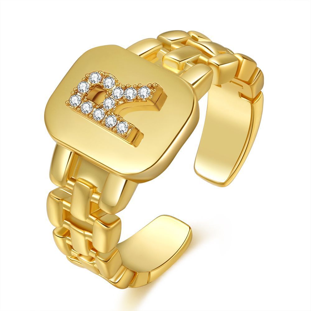 "Fashion Jewelry Letter Series Gold-Plated Zircon Strap Design Ring"