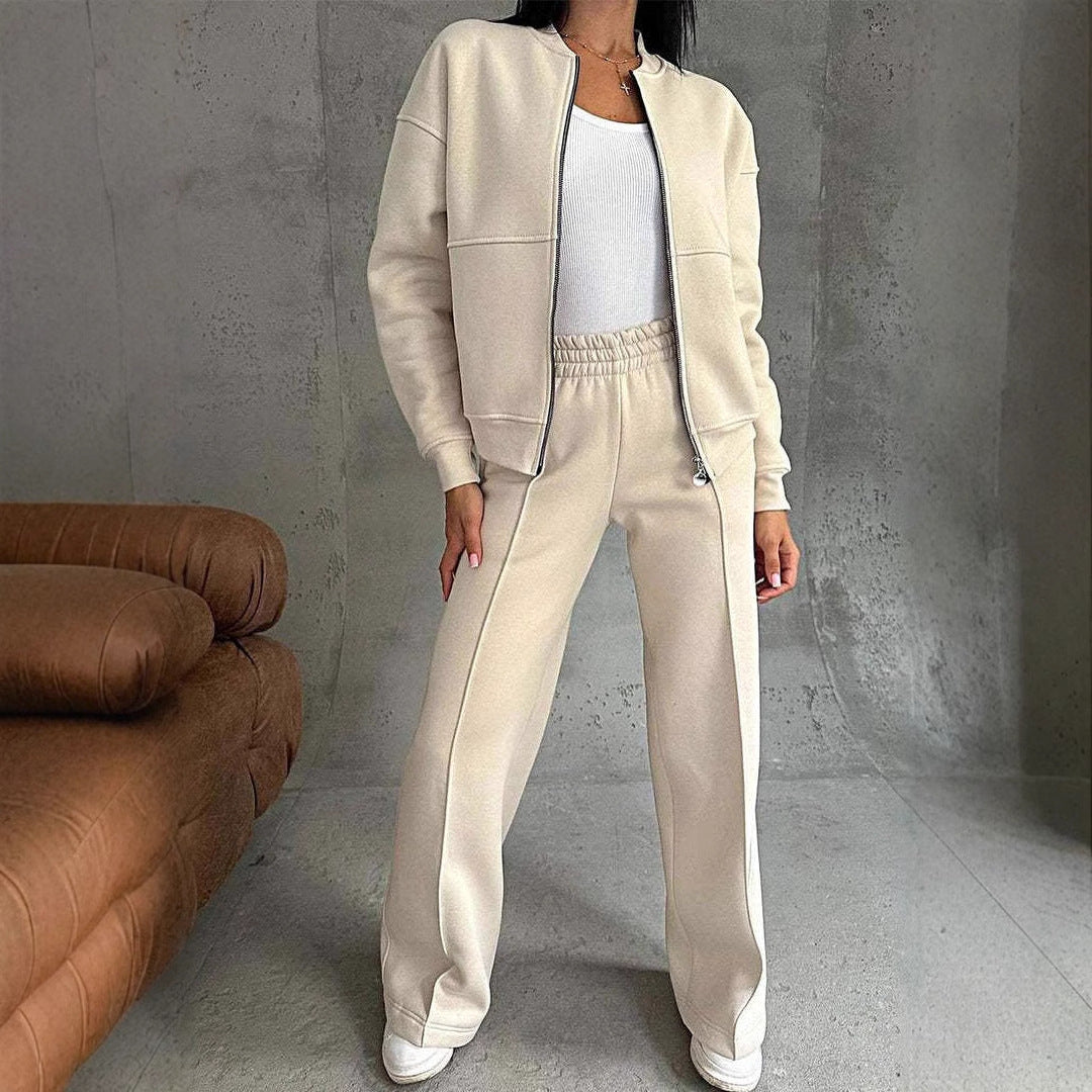 "Women's Sports Suits – Zipper Jacket and Wide-Leg Pants Two-Piece Set"