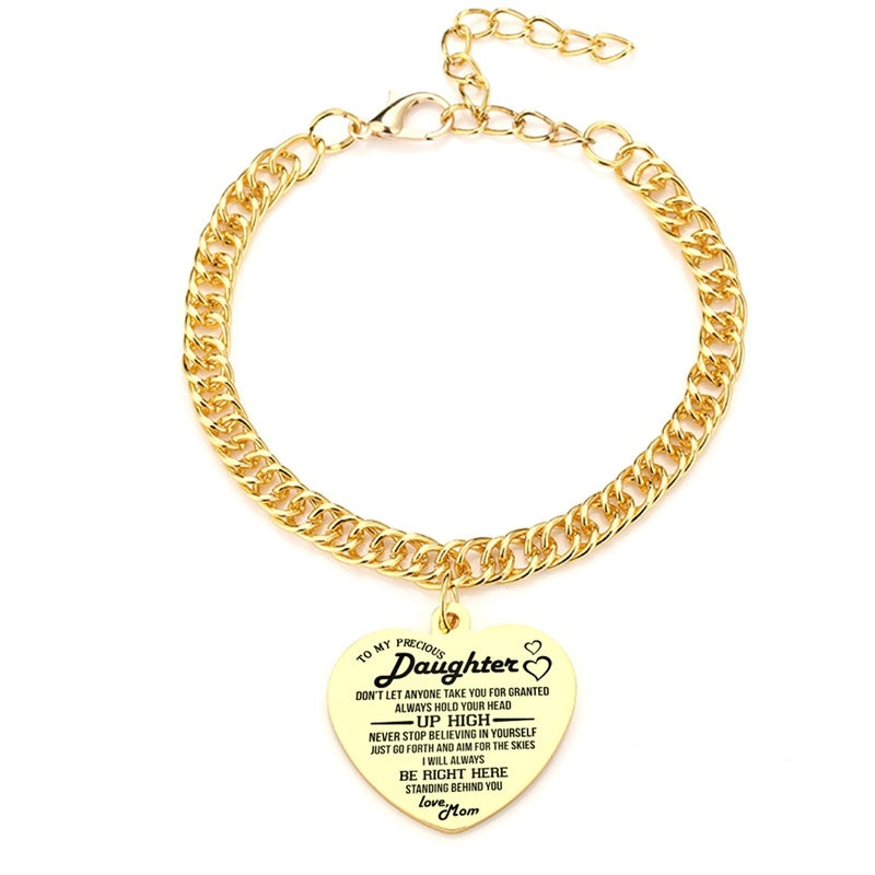 Gold Color To My Daughter Heart Pendant, Thick Chain Bracelets For Women