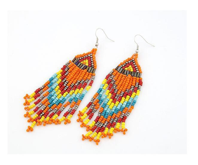 Long rice beads tassel earrings for women