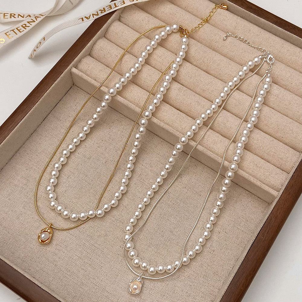 Fashion Small Bead Ball Pearl Twin Necklace For Women