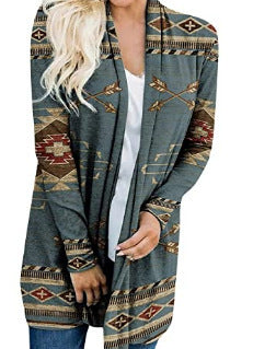 "Women's Loose Printed Ethnic Style Knitted Cardigan – Casual Boho-Inspired Jacket"