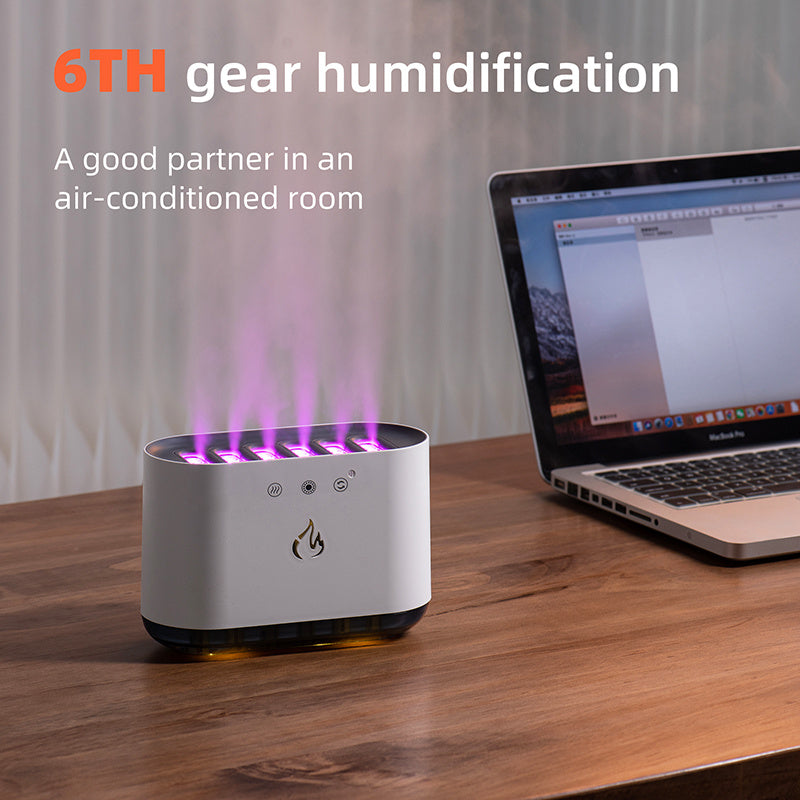 "Hot Sale Dynamic Flame Humidifier USB Portable H20 Smart Ultrasonic Voice-Control Room Humidifier With 7 Colors Light"