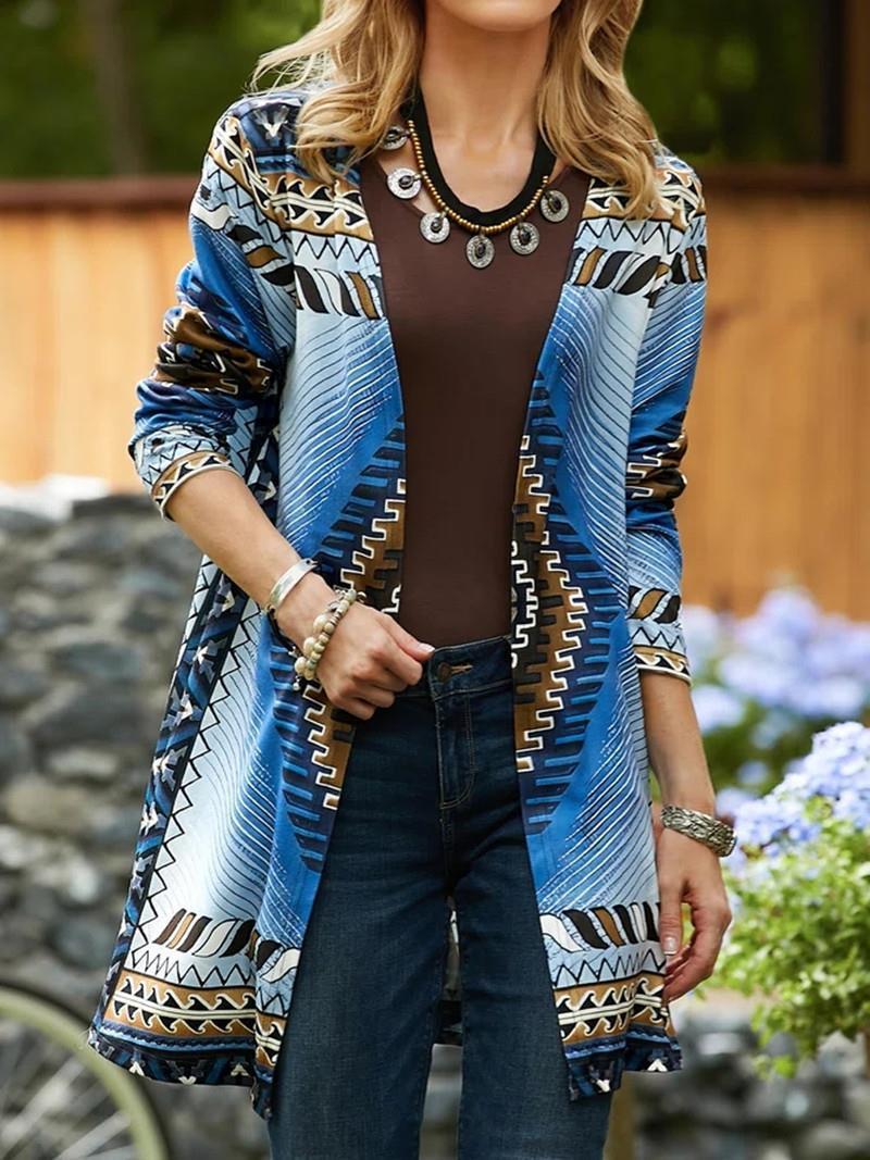 "Women's Loose Printed Ethnic Style Knitted Cardigan – Casual Boho-Inspired Jacket"