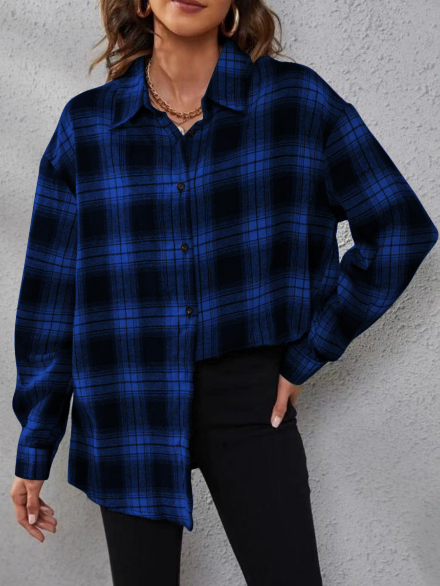 "Women's Fashion Plaid Cardigan Loose Shirt – Casual & Cozy Layer"