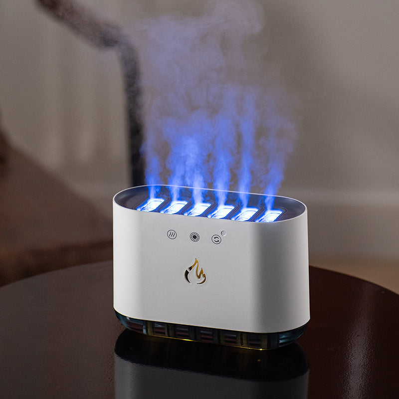 "Hot Sale Dynamic Flame Humidifier USB Portable H20 Smart Ultrasonic Voice-Control Room Humidifier With 7 Colors Light"