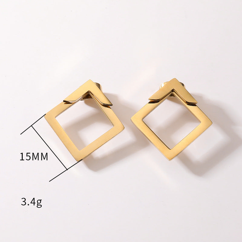 "Women's Simple European and American Style Square Geometric Earrings – Trendy Minimalist Metal Ear Jewelry"