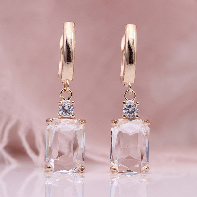 Square Long Earrings Women Natural Zirconium Earrings