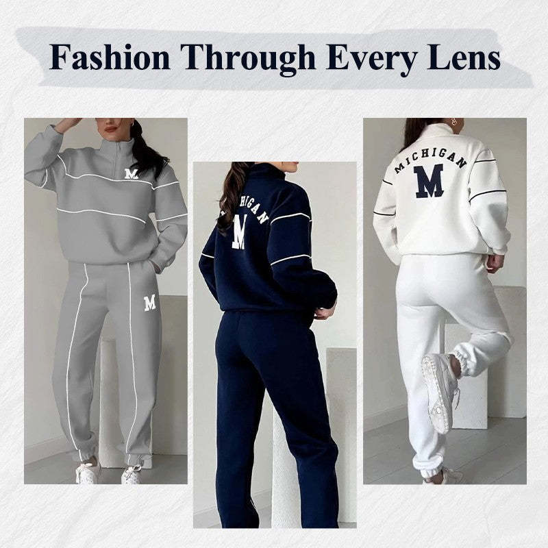 "Women's 2-Piece Lounge Set – Hoodless Pullover Sweatshirt and Baggy Sweatpants with Pockets"