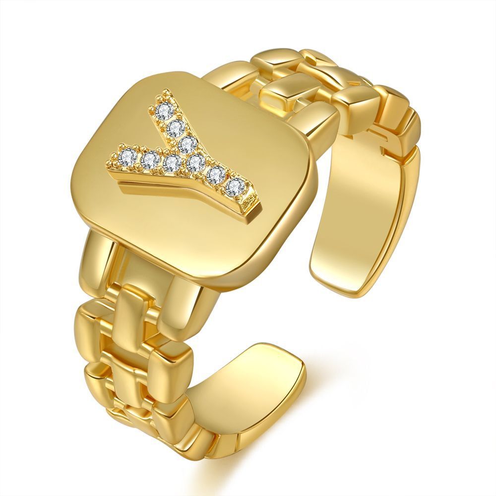 "Fashion Jewelry Letter Series Gold-Plated Zircon Strap Design Ring"