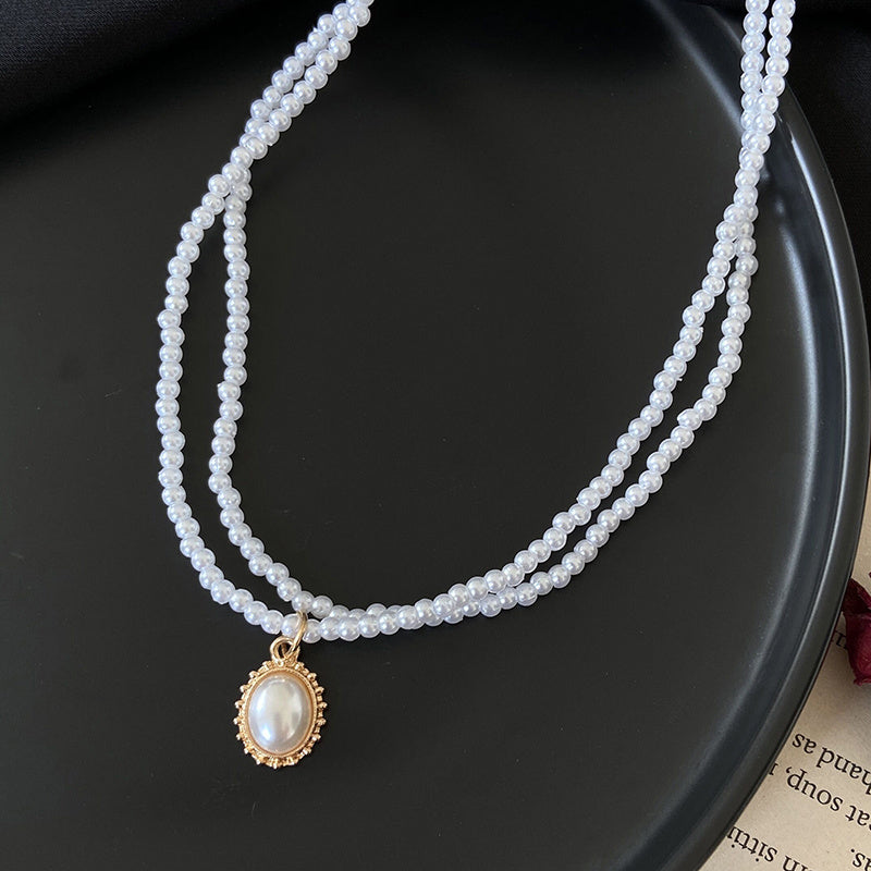 Retro Double-Layer Pearl Necklace Female Simple Temperament Necklace