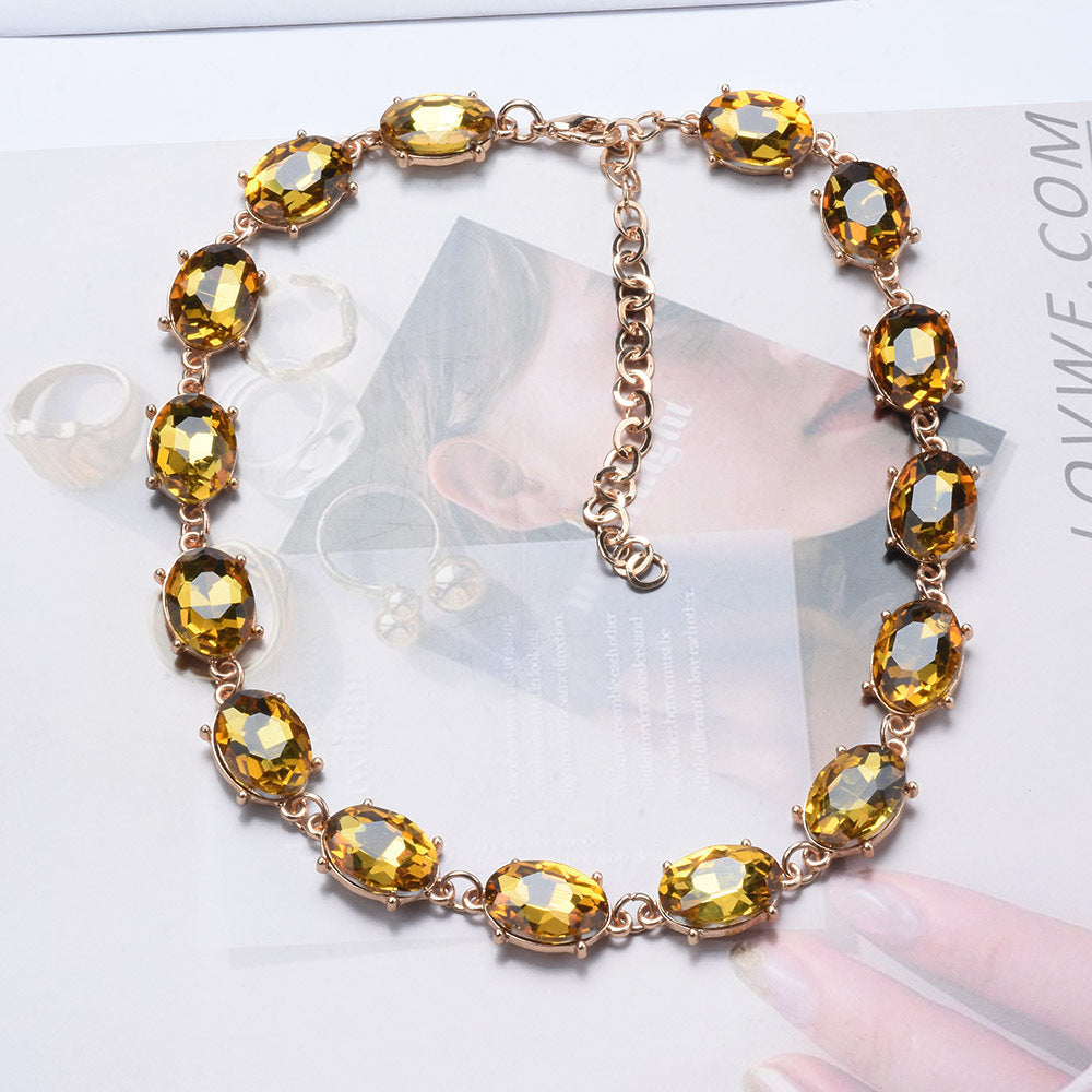 Retro Super Flash Rhinestone Decorative Necklace Women's Fashion Refined Grace Crystal