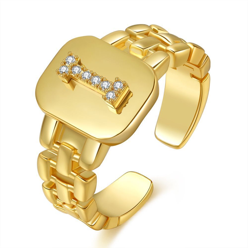 "Fashion Jewelry Letter Series Gold-Plated Zircon Strap Design Ring"