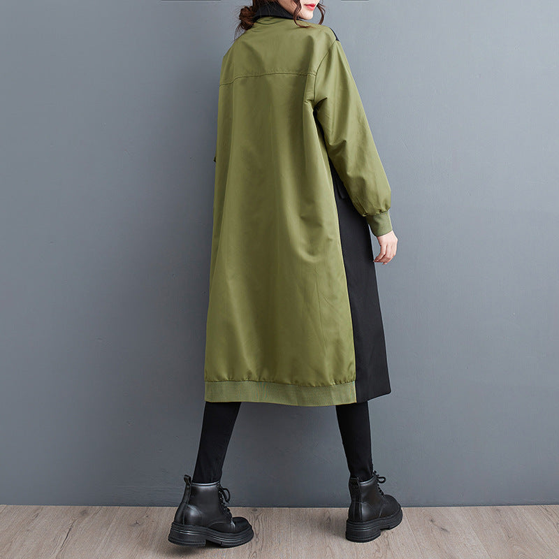 "Temperament Leisure Color Matching Double-layer Suit Collar Cardigan Trench Coat"