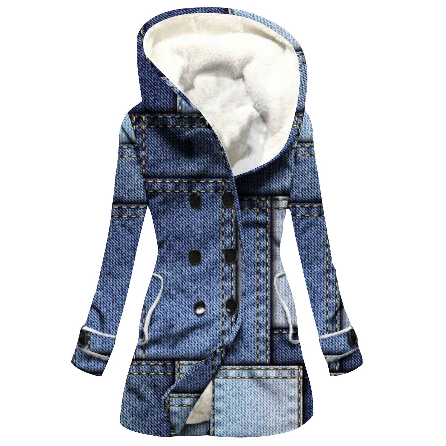 "Women's Winter Windbreaker – Thickened Imitation Lamb Stitching Floral Hooded Coat"