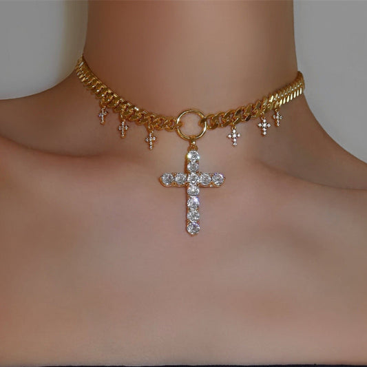 Vintage Diamond Cross Starry Necklace