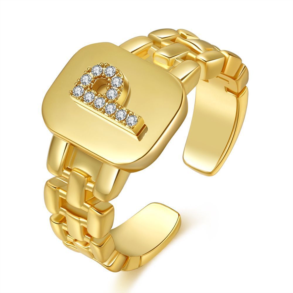 "Fashion Jewelry Letter Series Gold-Plated Zircon Strap Design Ring"