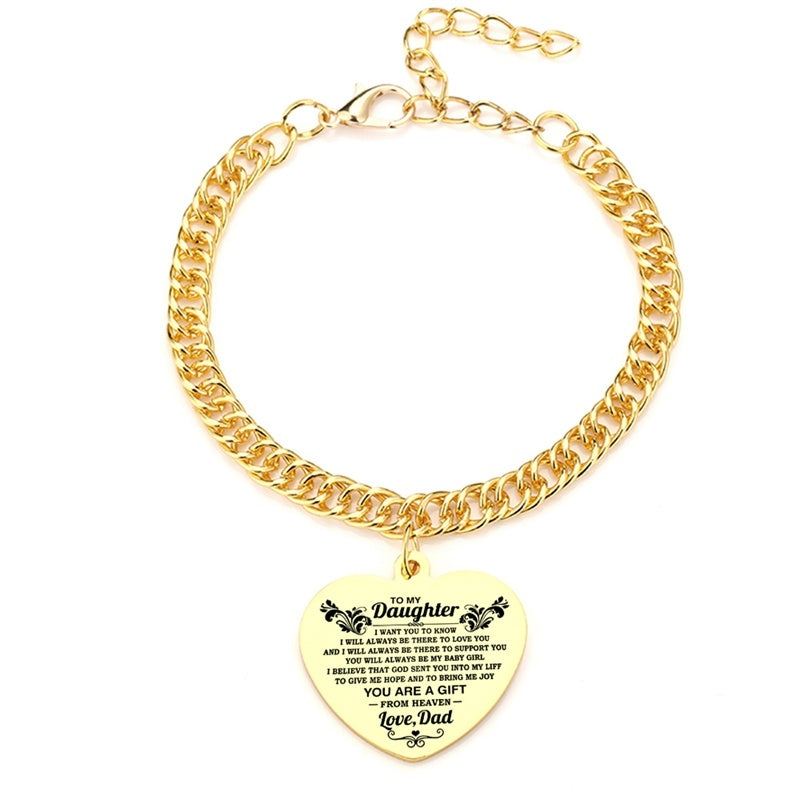 Gold Color To My Daughter Heart Pendant, Thick Chain Bracelets For Women