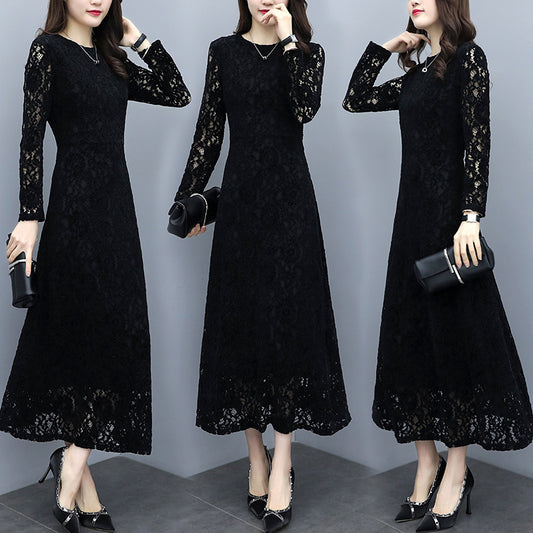 "Women's Long Sleeve Lace Dress - Elegant Floral Design for Effortless Glamour"