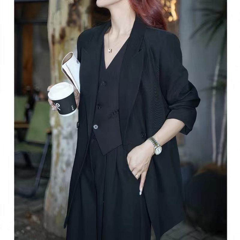 "Elegant High-Rise Slimming Korean Three-Piece Suit for Women – Ultimate Blend of Style & Sophistication"