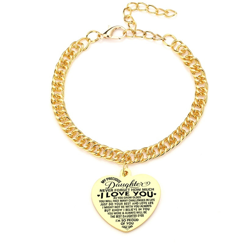 Gold Color To My Daughter Heart Pendant, Thick Chain Bracelets For Women