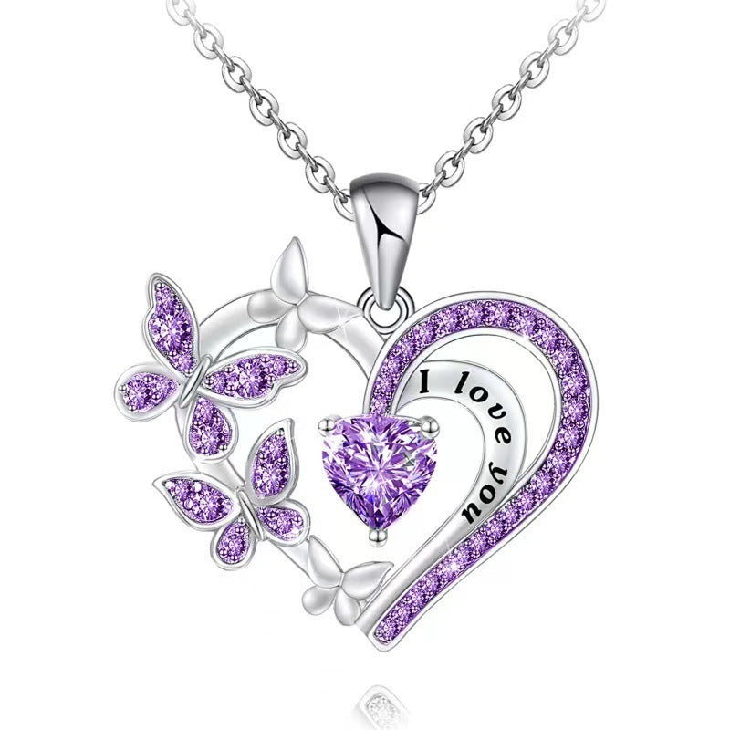 "Ins Butterfly Love Necklace With Rhinestones – Fashion Hollow Heart-shaped Pendant Clavicle Chain for Valentine's Day"