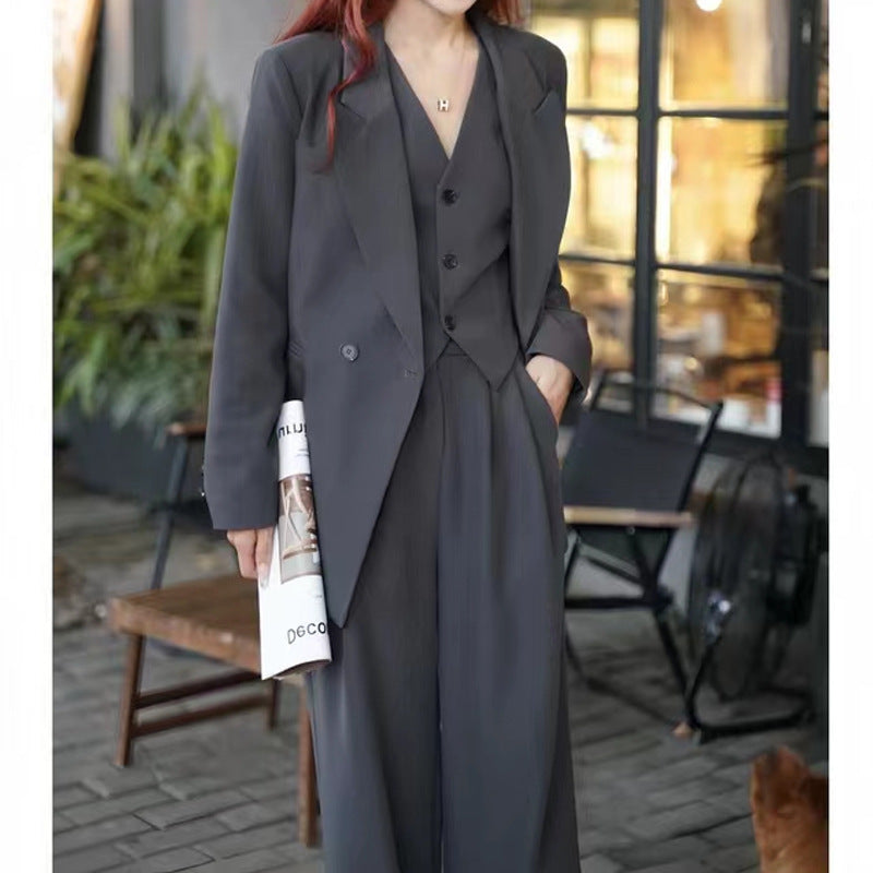 "Elegant High-Rise Slimming Korean Three-Piece Suit for Women – Ultimate Blend of Style & Sophistication"