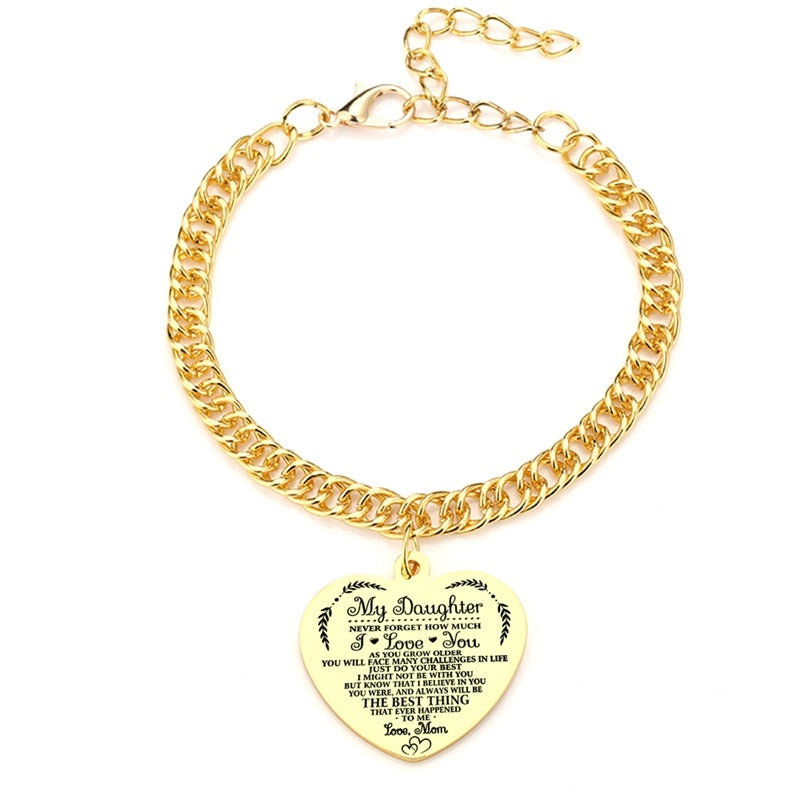 Gold Color To My Daughter Heart Pendant, Thick Chain Bracelets For Women