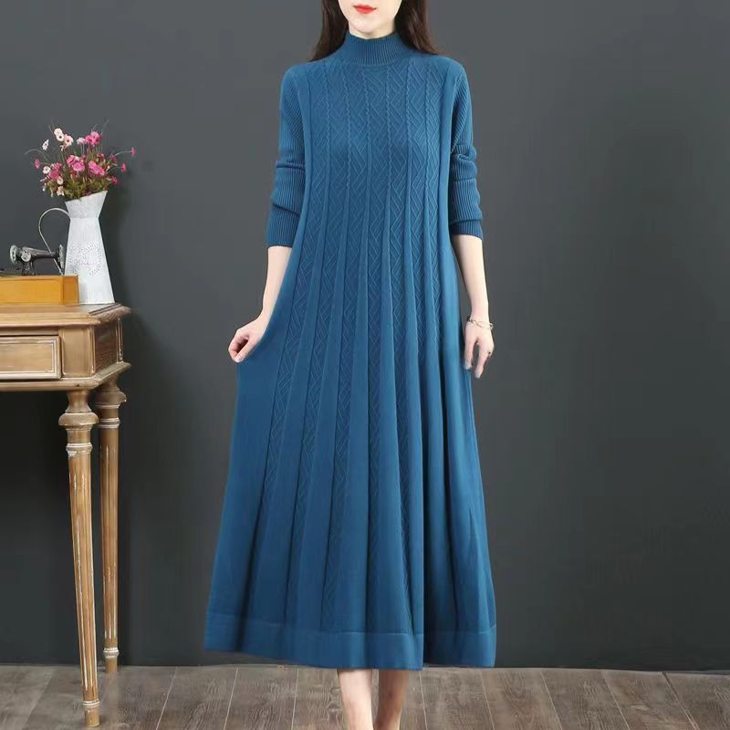 "Women's Loose Solid Color Sweater Pleated Dress – Casual Chic for Everyday Style"