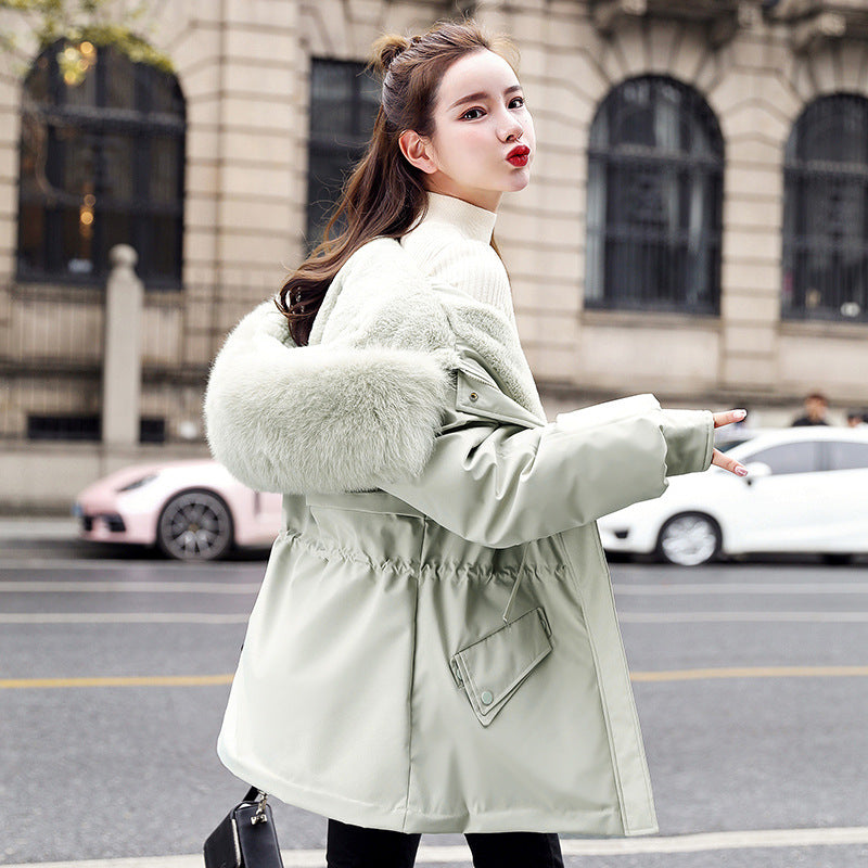 "New Fleece-Lined Mid-Length Coat – Big Fur Collar Thicken Cotton Outerwear for Ultimate Winter Warmth"