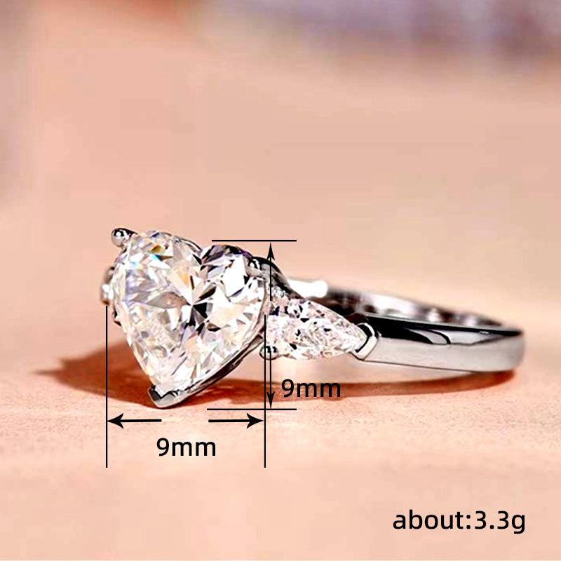 Zirconium Heart Water Drops Heart-shaped Princess Queen Temperament Ring