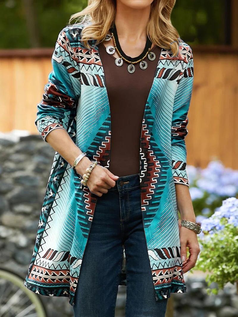 "Women's Loose Printed Ethnic Style Knitted Cardigan – Casual Boho-Inspired Jacket"