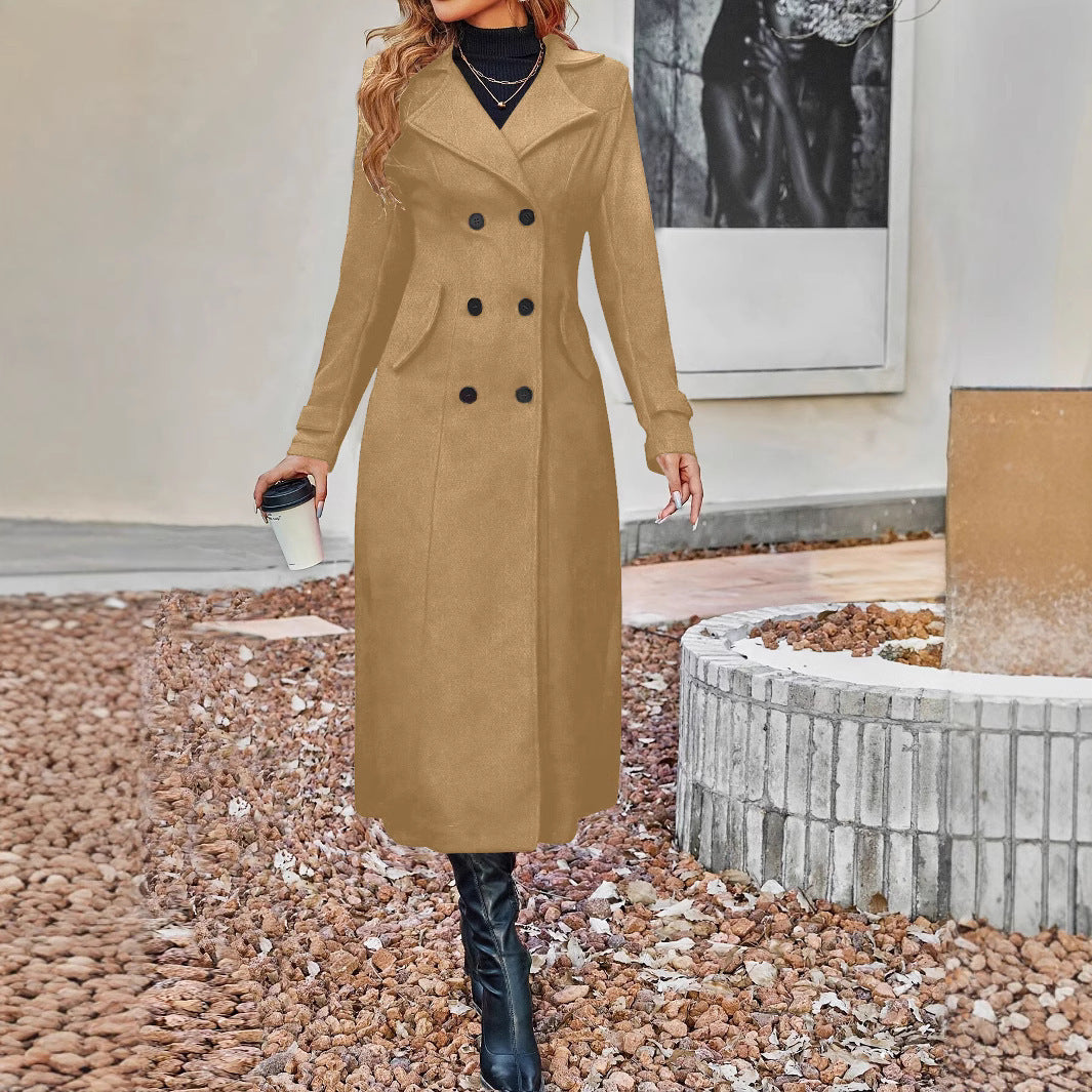 "Women's Autumn and Winter Lapel Double-Breasted Coat – Timeless Elegance with Modern Warmth"