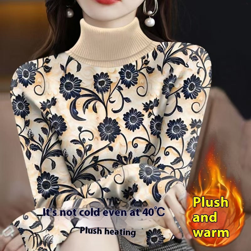 "Women's Turtleneck Printed Inner Wear T-Shirt – Stylish and Comfortable Fashion"